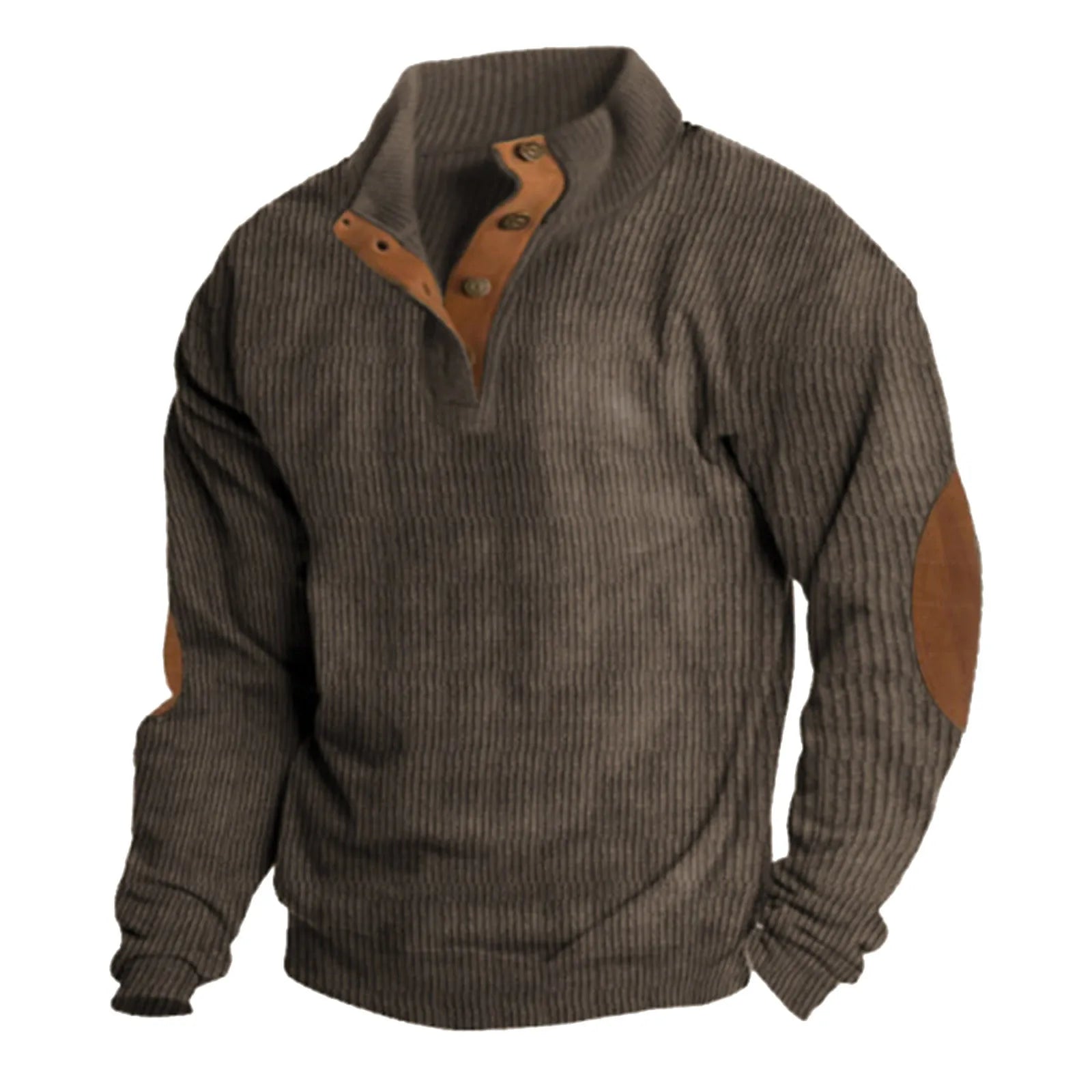Men's Stand Collar Button Detail Relaxed Knit Streetwear Sweater Pullover