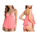 Vibrant V-Neck Babydoll and Matching Panty Set with Flowing Silhouette