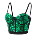 Mirror Sequin Bustier Corset Top with Structured Cups and Adjustable Straps