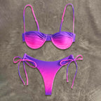 Color-Block Underwire Bikini Set with Plunge Neckline and Contrast Binding
