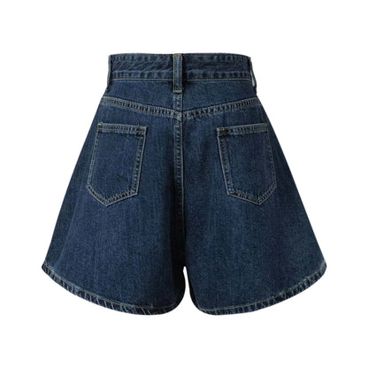 Structured High Waist Denim Skort With Wide A-Line Streetwear Silhouette