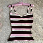 Striped Spaghetti Strap Tank Top with Slim Fit Knit Everyday Streetwear Camisole Design