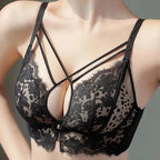 Intricate Lace Overlay Wire-Free Push-Up Bra with Criss-Cross Strapping