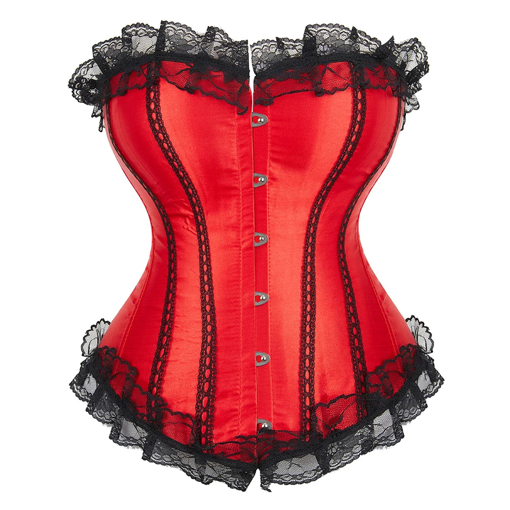 Lace Trim Overbust Corset with Structured Boning and Vintage-Inspired Styling
