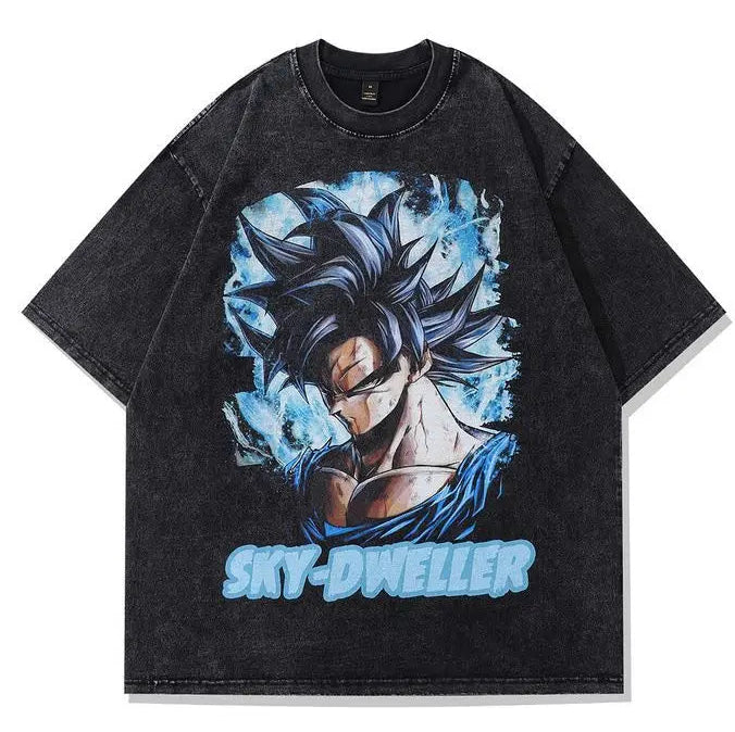 Anime Power Surge Oversized Vintage Wash Streetwear Graphic Cotton T-Shirt