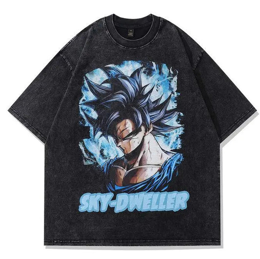 Anime Power Surge Oversized Vintage Wash Streetwear Graphic Cotton T-Shirt