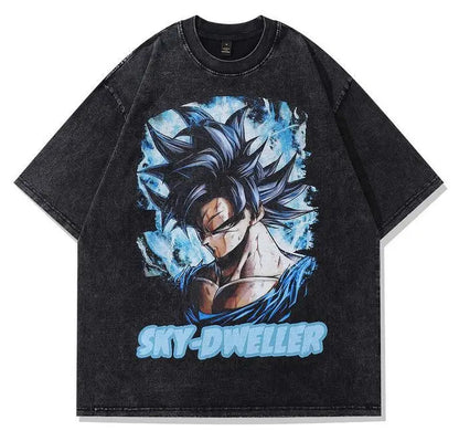Sky Energy Anime Graphic Oversized Washed Cotton Casual Streetwear T-Shirt