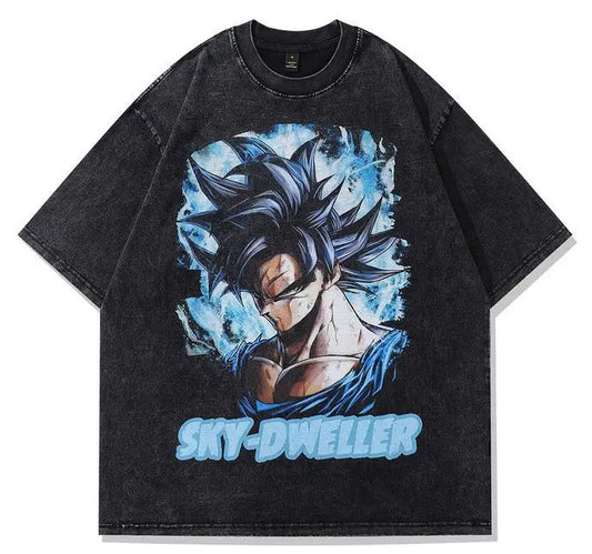Sky Energy Anime Graphic Oversized Washed Cotton Casual Streetwear T-Shirt