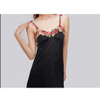 Chartreuse Satin-Finish Slip Dress with Vibrant Floral Embroidery
