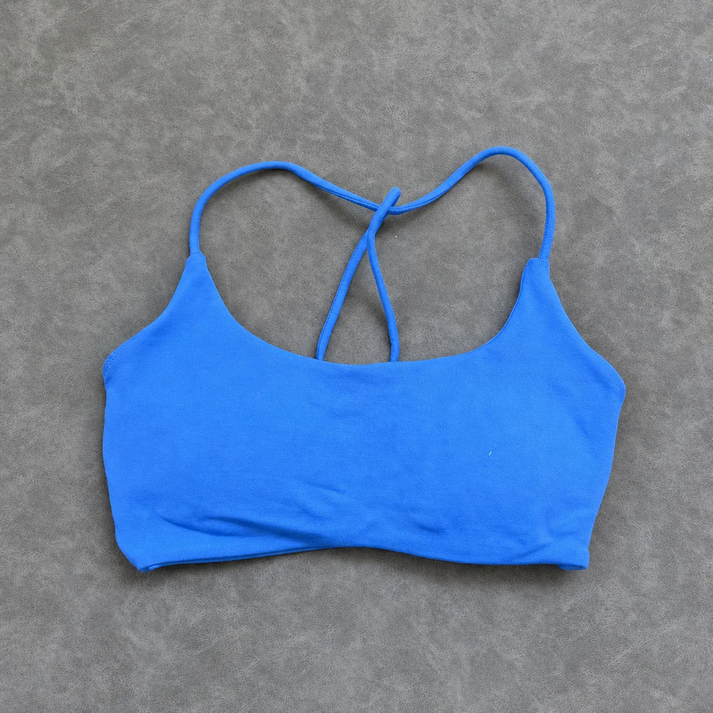Olive Green Strappy Open-Back Sports Bra with Scoop Neckline