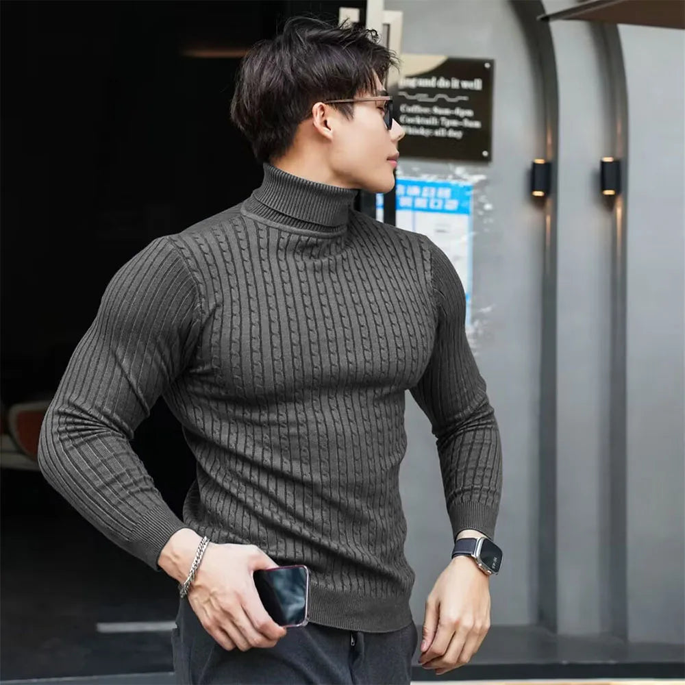 Men's Slim Fit Ribbed Turtleneck Contemporary Streetwear Knit Sweater