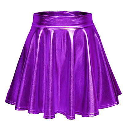 Glossy A-Line Mini Skirt with High Shine Streetwear Festival Styling
