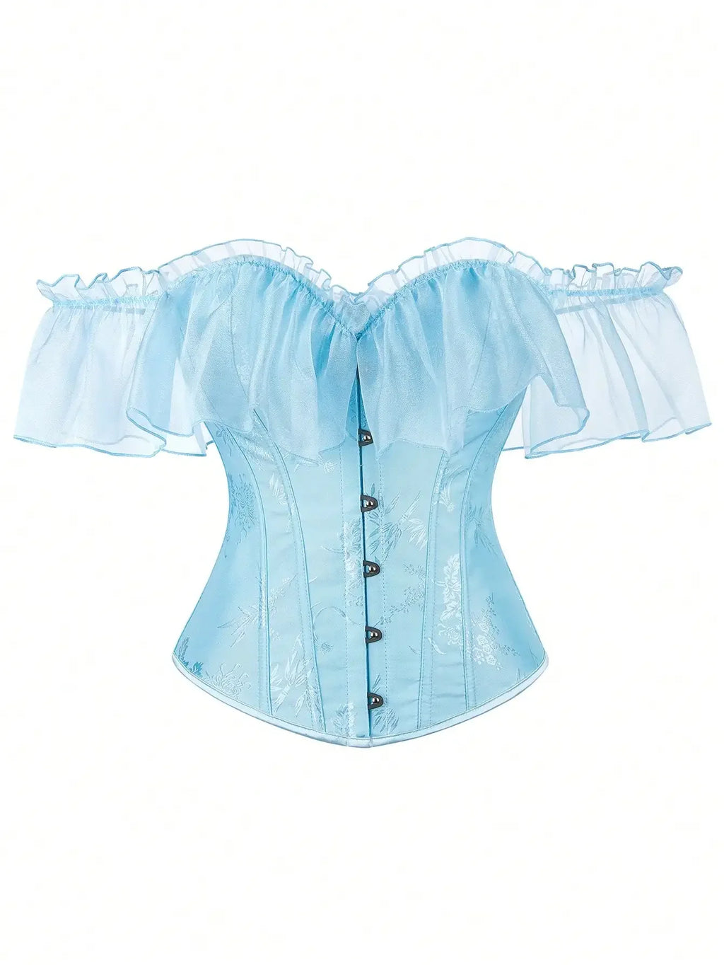 Off-Shoulder Floral Corset Top with Sheer Ruffle Sleeves and Structured Fit