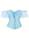 Off-Shoulder Floral Corset Top with Sheer Ruffle Sleeves and Structured Fit