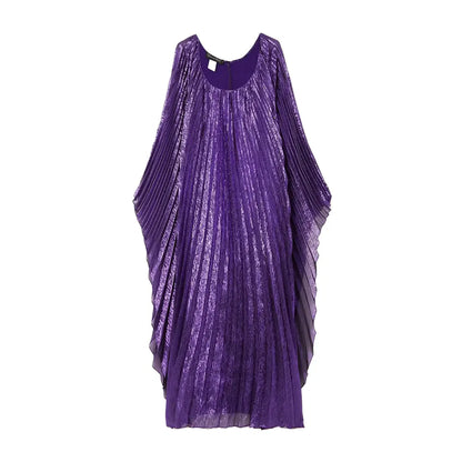 Oversized Pleated Kaftan Maxi Dress with Dramatic Gothic Streetwear Aesthetic