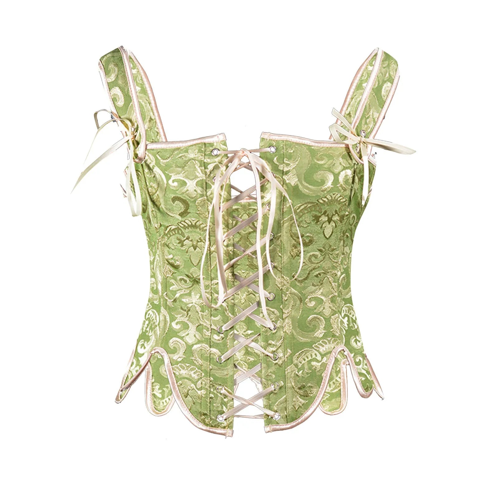 Jacquard Lace-Up Corset Vest with Structured Panels and Vintage-Inspired Design