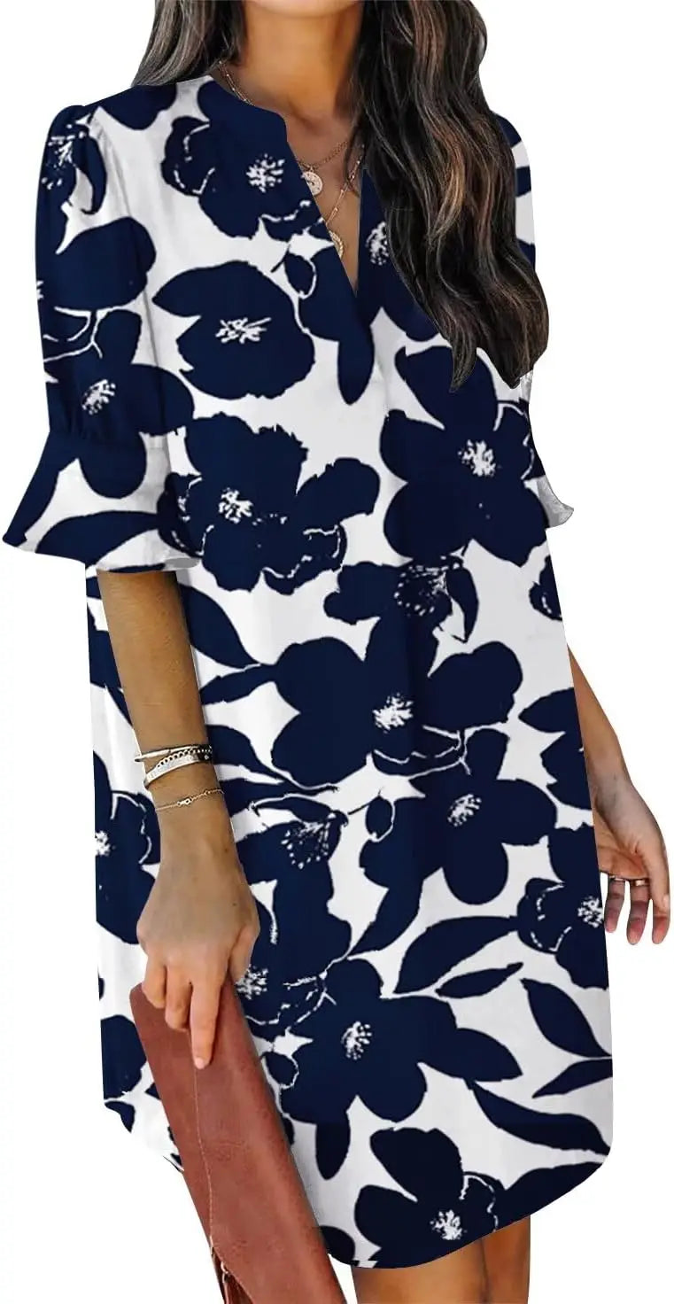 Oversized V-Neck Mini Dress with Ruffle Sleeves Contemporary Casual Streetwear Style