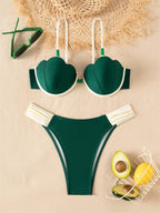 Structured Brown Seashell Underwire Bikini with Contrast White Detailing