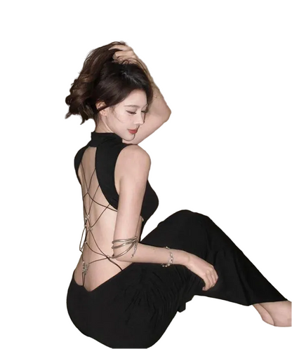 Backless Minimalist Gothic Streetwear Wide Leg Jumpsuit