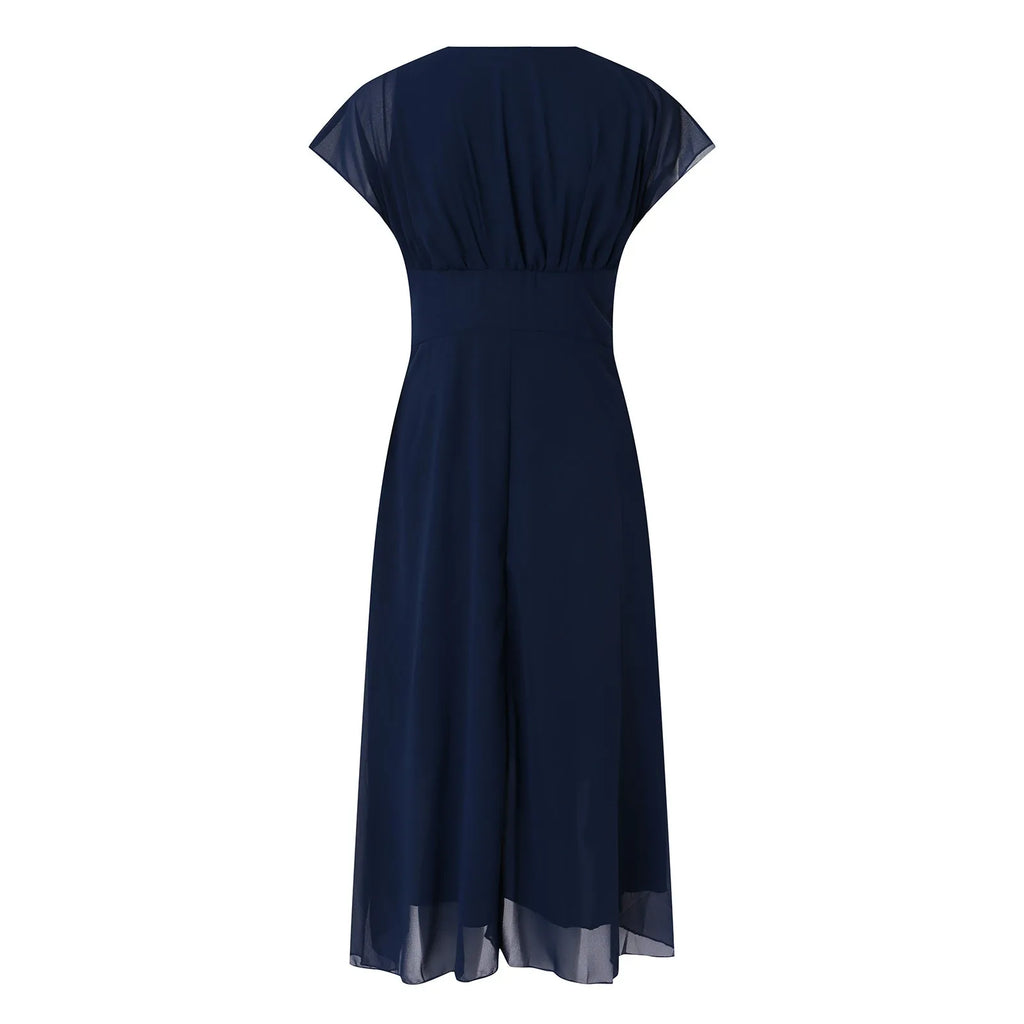 Flowing Chiffon Wrap Front Feminine Alternative Midi Dress