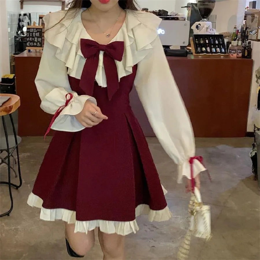 Kawaii Anime-Inspired Bow Accent Dress with Gothic Streetwear Charm