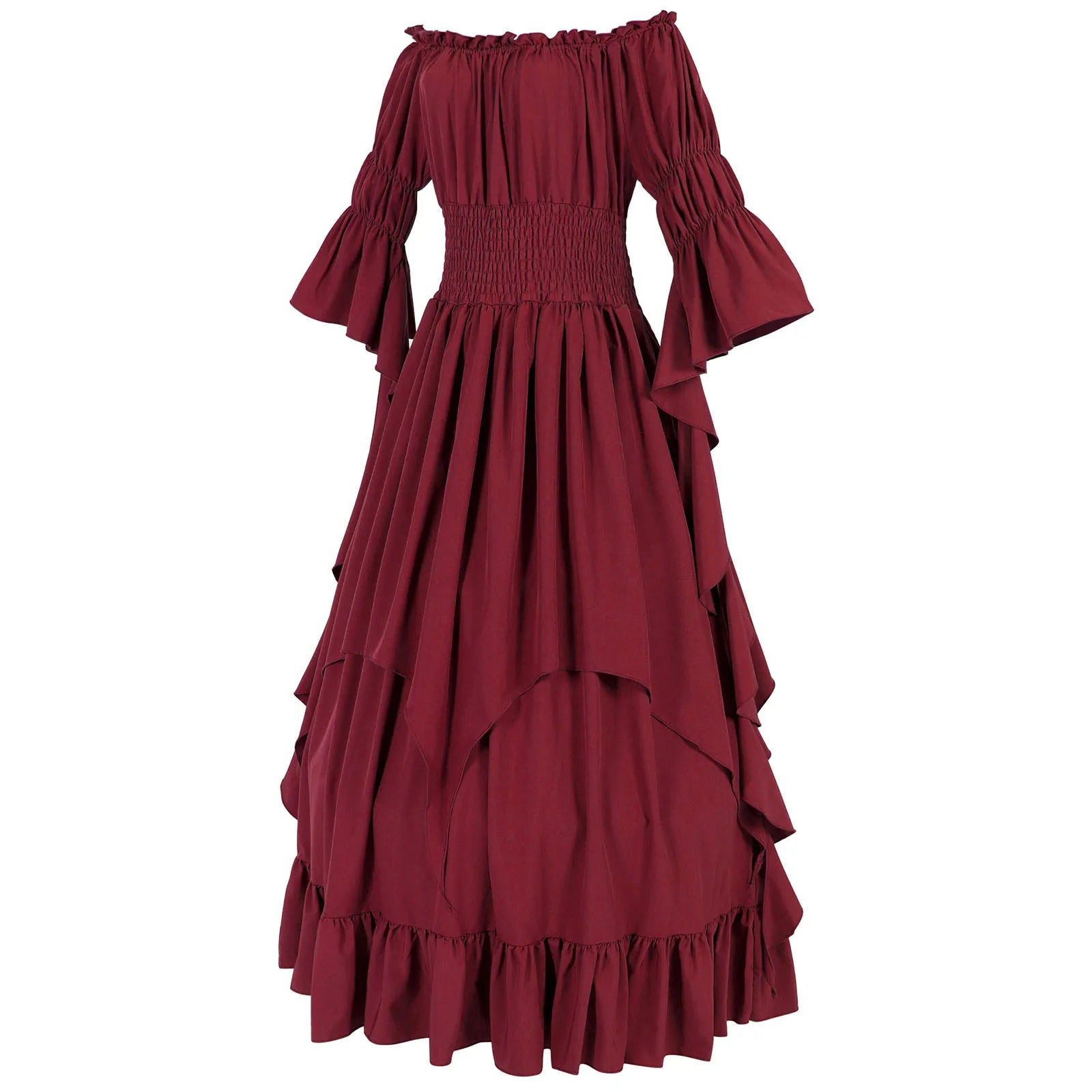 Layered Cottage Gothic Ruffle Maxi Dress with Romantic Silhouette