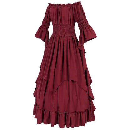 Layered Cottage Gothic Ruffle Maxi Dress with Romantic Silhouette
