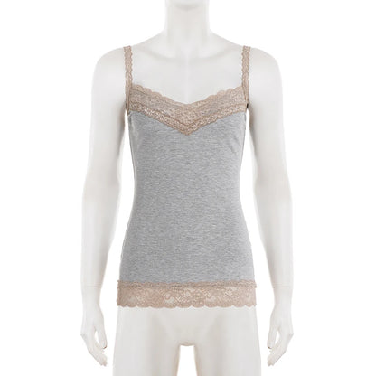 Lace Trim V-Neck Camisole Tank Top with Slim Fit Everyday Streetwear Styling