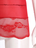 Vibrant Red Off-the-Shoulder Chemise with Chest Cutout and Lace Trim