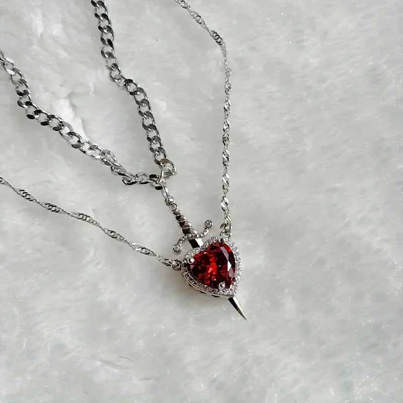 Heart and Sword Pendant Necklace Set With Romantic Alternative Charm