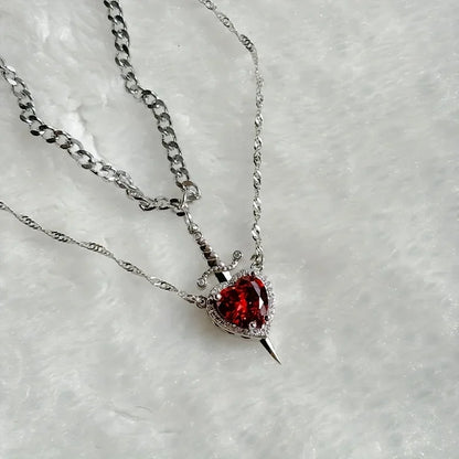 Heart and Sword Pendant Necklace Set With Romantic Alternative Charm