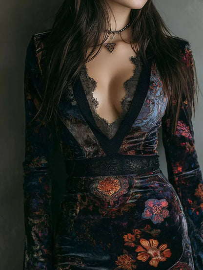 Dark Floral Mesh Gothic Mini Dress with Alternative Nightwear Aesthetic