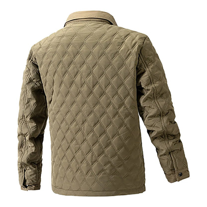 Men's Quilted Diamond Pattern Button Front Overshirt Jacket with Utility Pockets for Everyday Style