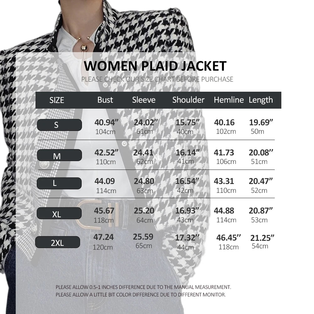 Retro Houndstooth Stand Collar Jacket with Tailored Vintage Inspired Silhouette