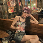 Graphic Print Spaghetti Strap Crop Top with Slim Fit Streetwear Style