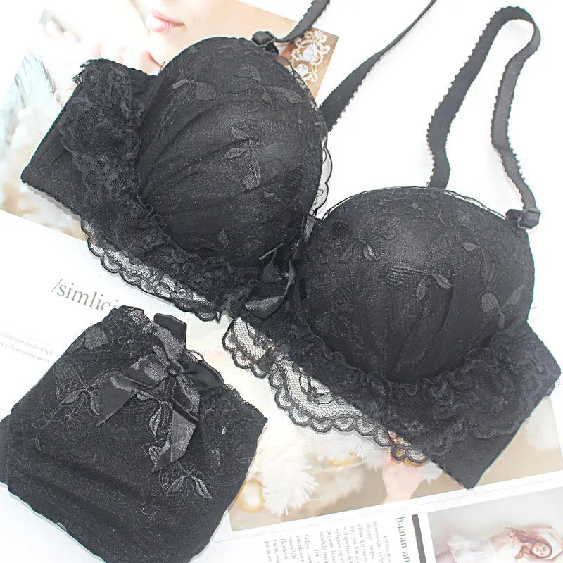 Lavender Butterfly Embroidery Push-Up Bra and High-Waist Panty Set