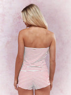 Strapless Crop Top and Shorts Striped Summer Co-Ord Set for Women