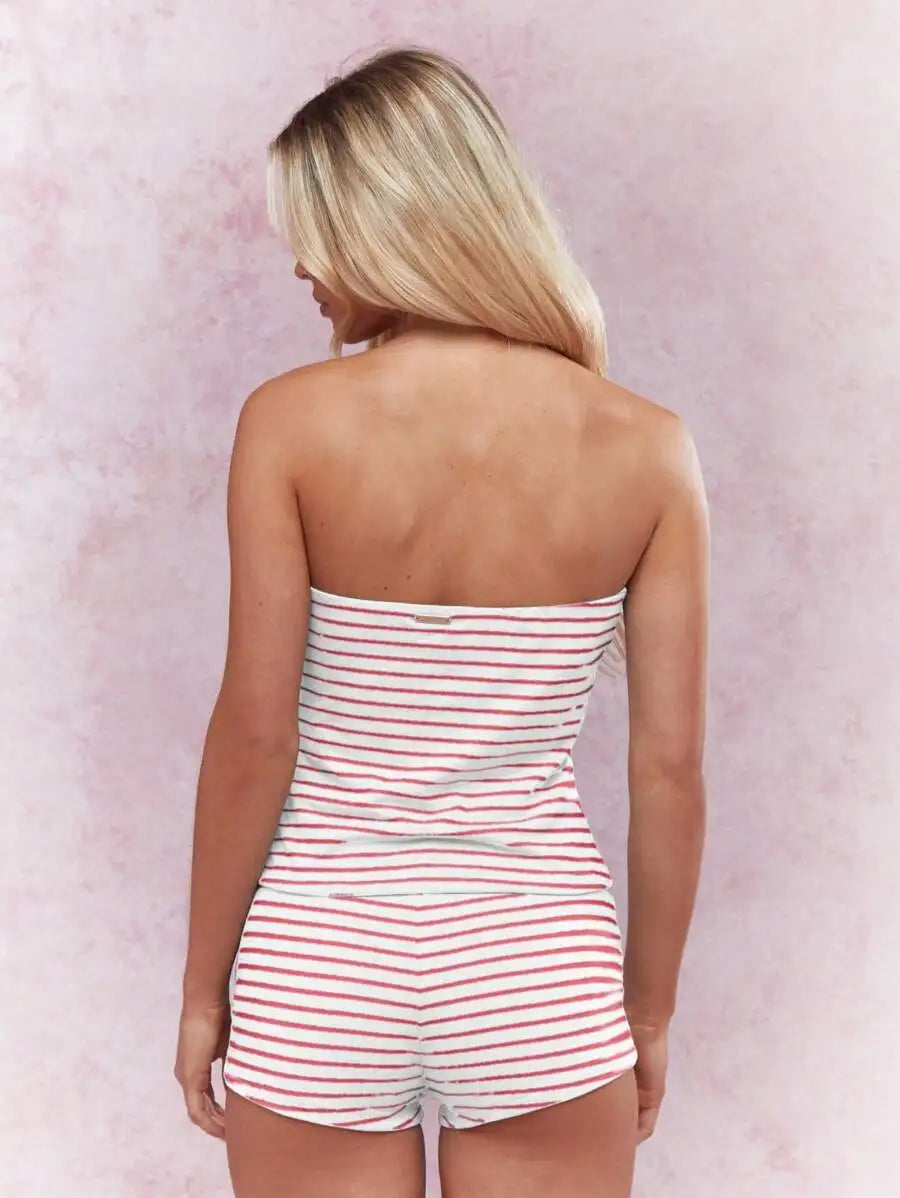 Strapless Crop Top and Shorts Striped Summer Co-Ord Set for Women