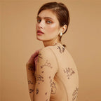 Gothic Printed Long Sleeve Mock Neck Bodycon Bodysuit for Alternative Fashion