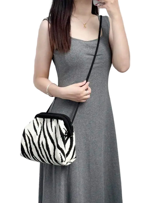Animal Pattern Knit Clutch Bag with Compact Shoulder Carry Design