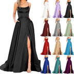 Spaghetti Strap Maxi Dress with Open Back Design and Side Slit Detail