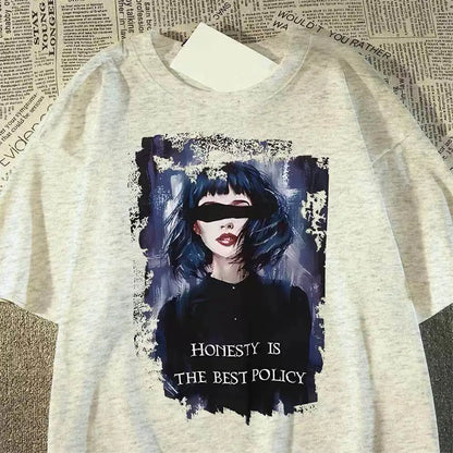 Oversized Vintage Portrait Graphic Cotton T-Shirt with Dark Streetwear Artwork