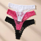 3-Piece Women’s Floral Lace Thong Set with Sheer-Look Panels, Low-Rise Silhouette and Assorted Feminine Colors