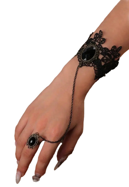 Gothic Lace Hand Chain Bracelet for Dark Romantic Alternative Styling