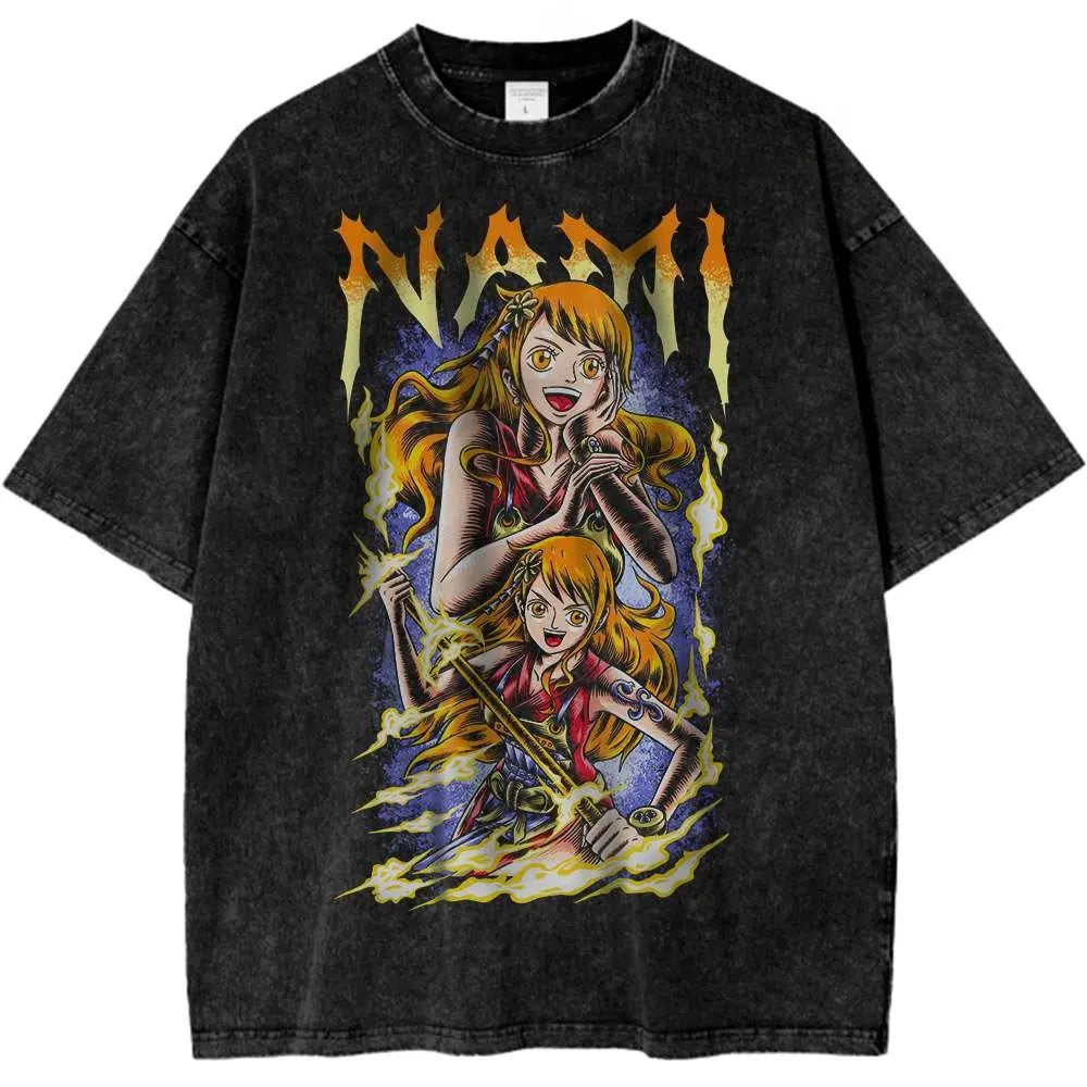 Oversized Anime Streetwear Graphic Tee with Vintage Manga Art Illustration Design