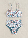 Vintage-Inspired Floral Print High-Waisted Bikini with Bralette Top