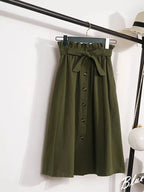 High Waist Pleated Midi Skirt with Button Front Elegant Contemporary Everyday Fashion