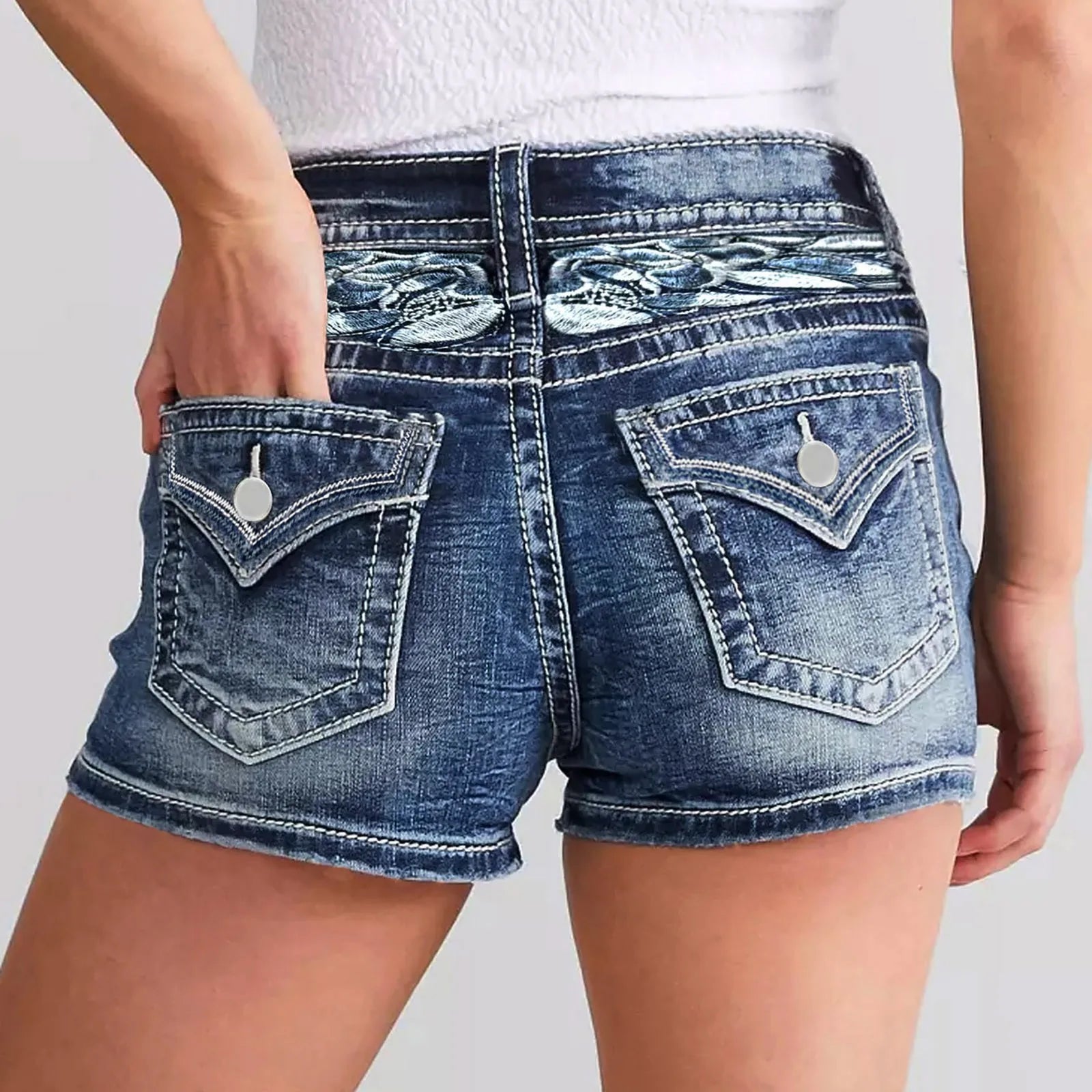 Women's High Waist Slim Fit Denim Style Shorts with Classic Everyday Casual Silhouette