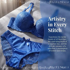 Cobalt Blue Floral Lace Contour Push-Up Bra and Matching Hipster Panty Set