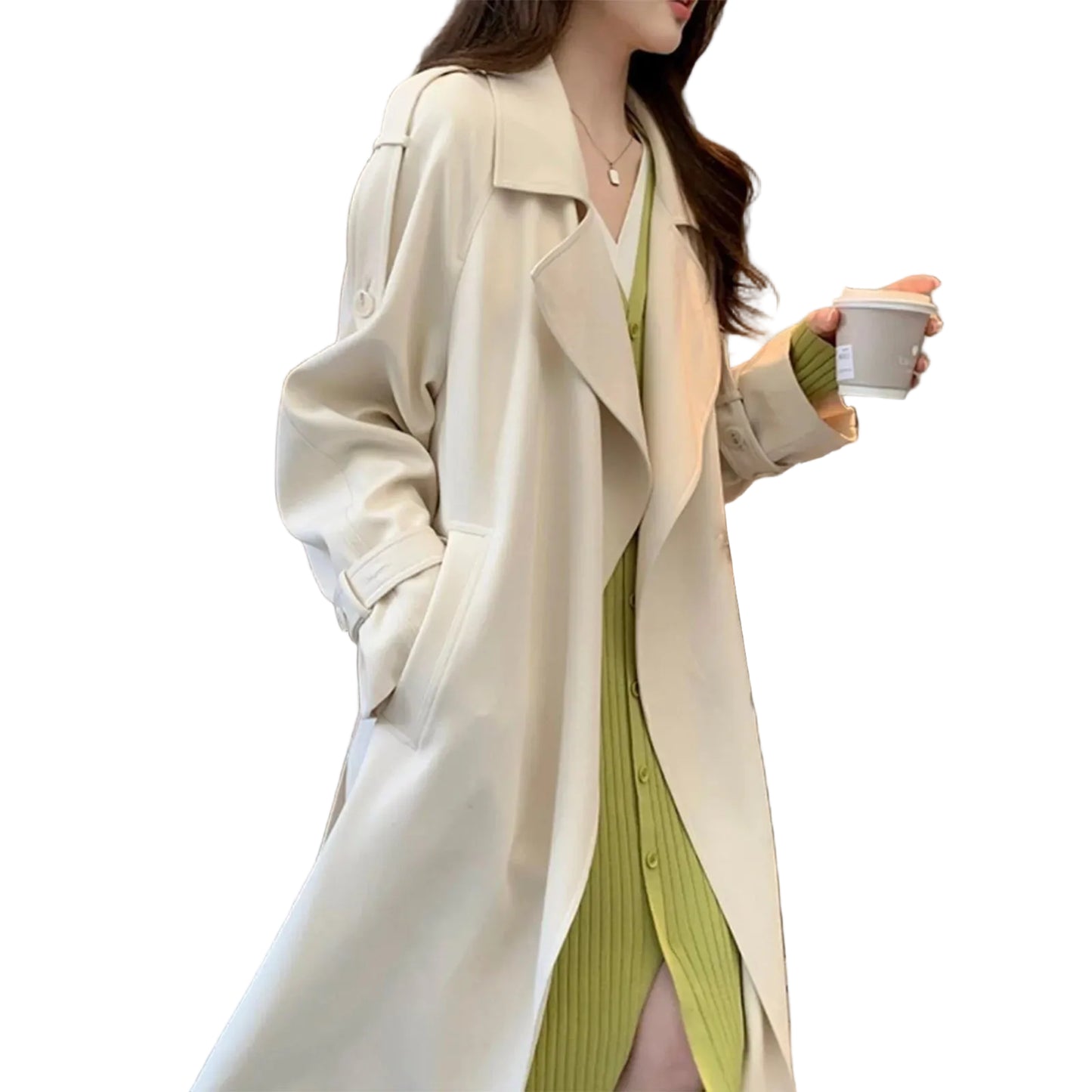 Women's Mid-Length Belted Trench Coat Lightweight Casual Everyday Layering Outerwear